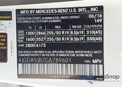 2016 Mercedes-Benz Gle 350 from USA, damaged, VIN 4JGDA5JB7GA789601
